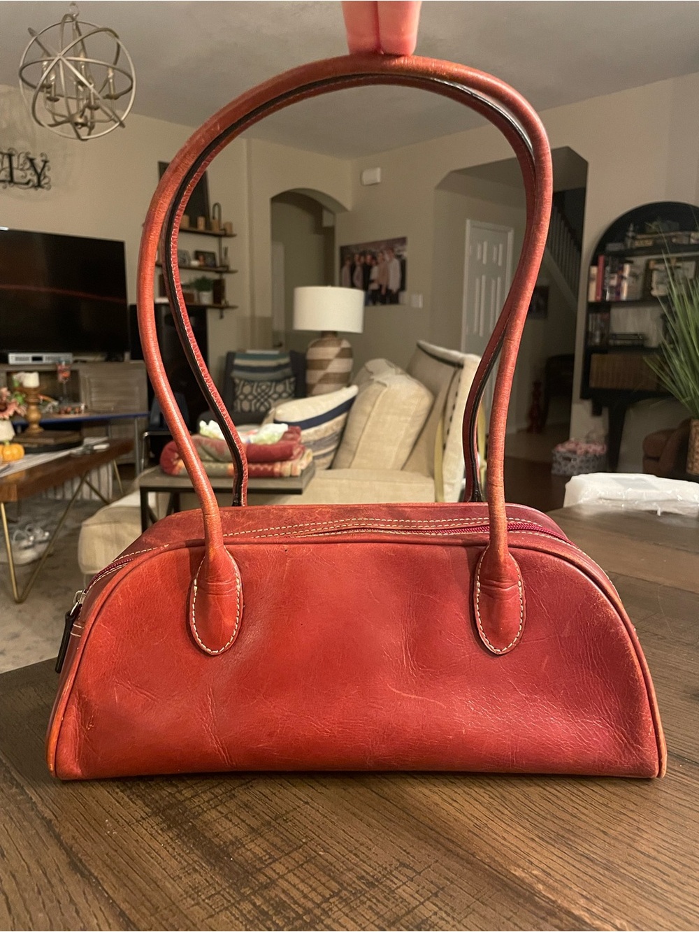 A. Giannetti Vintage Burgundy Genuine Leather Baguette Shoulder Bag